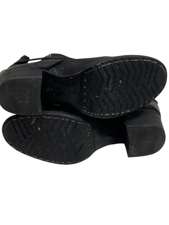 Frye Vera Harness Black Leather Boots Size 8B Strappy Moto Chunky Heel - Picture 7 of 7